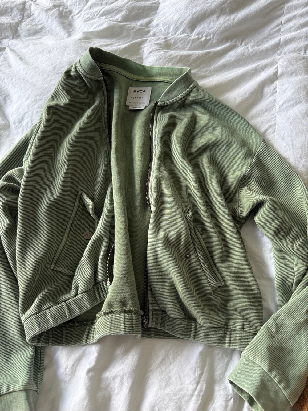 RVCA Olive Green Ribbed Zip Bomber Jacket